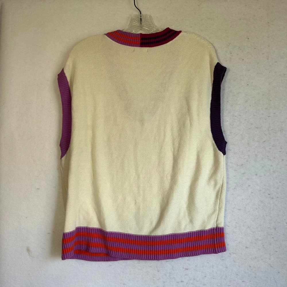 Wild Fable Cream Cable Knit Sweater Vest Colorblock Striped Trim V-Neck Large - Picture 6 of 6